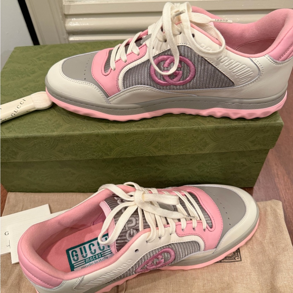 Gucci Mac80 Pink & Grey Calfskin Leather Sneakers - Picture 11 of 16